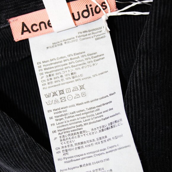 BNWT AW23 ACNE STUDIOS CORDUROY BUTTON-UP SHIRT 46 & 52 - Picture 10 of 11